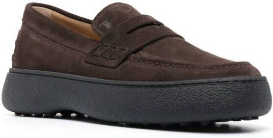 Tod's logo-stamped suede penny loafers Brown