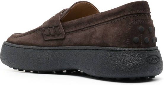 Tod's logo-stamped suede penny loafers Brown