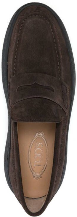 Tod's logo-stamped suede penny loafers Brown