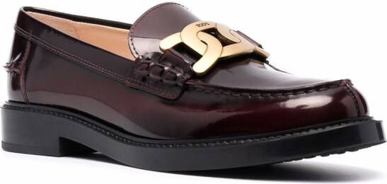 Tod's patent leather logo-plaque loafers Red