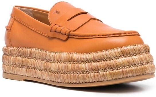 Tod's platform leather loafers Orange
