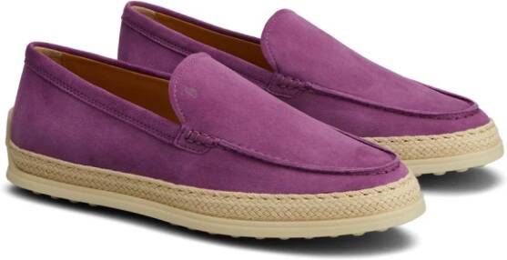 Tod's raffia-sole suede loafers Purple