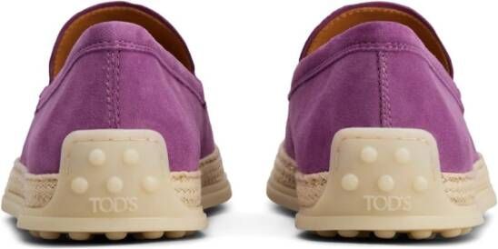 Tod's raffia-sole suede loafers Purple