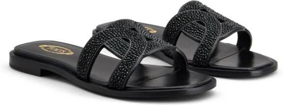 Tod's rhinestone-embellished leather sandals Black