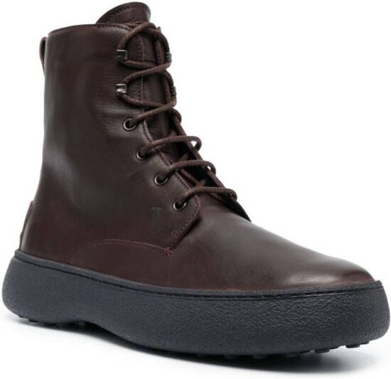 Tod's round-toe lace-up leather boots Red