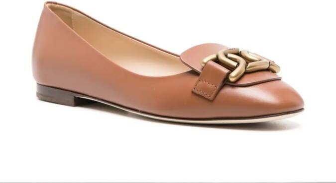 Tod's round-toe leather ballerina shoes Brown