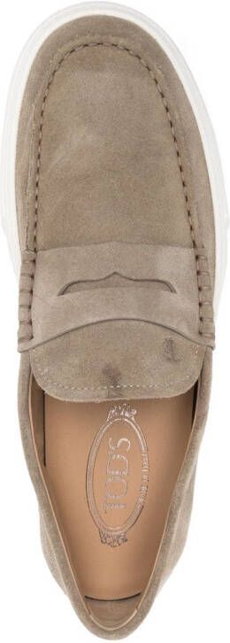 Tod's round-toe rubber-sole suede loafers Neutrals