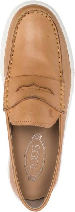 Tod's rubber-sole leather loafers Brown