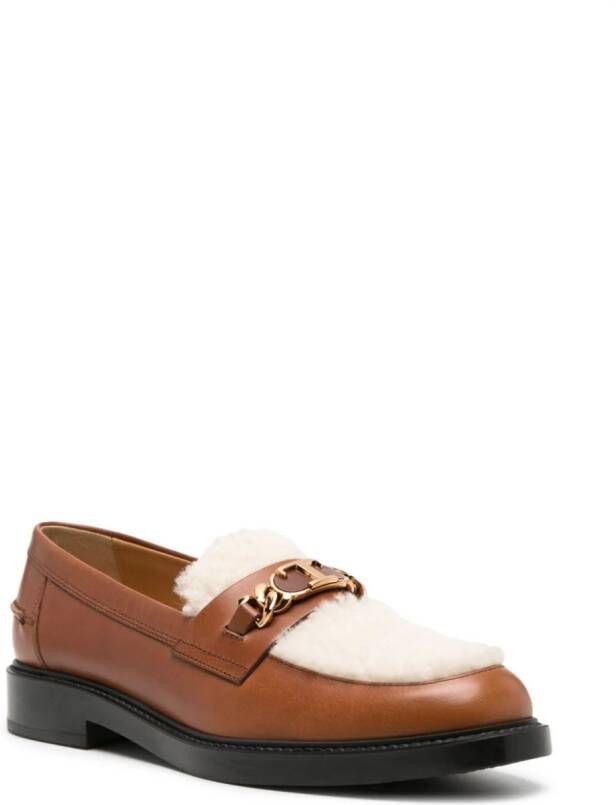 Tod's shearling leather loafers Brown