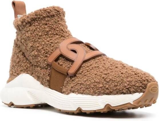 Tod's shearling logo-plaque sneakers Brown