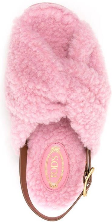Tod's slingback shearling sandals Pink