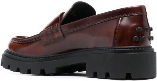 Tod's spike-stud embellished loafers Brown