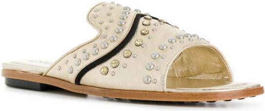 Tod's stud-embellished slide sandals Metallic