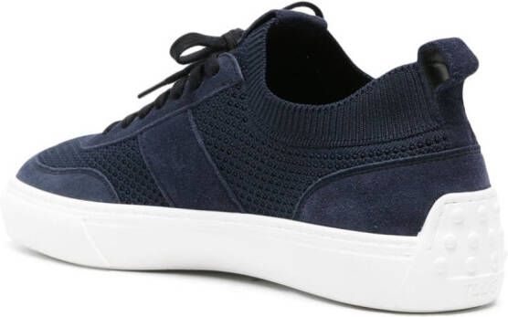 Tod's suede-panels knitted sneakers Blue