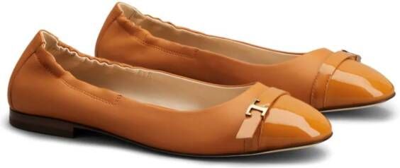 Tod's T-plaque leather ballerina shoes Brown