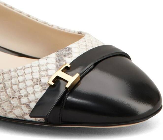 Tod's T-plaque snakeskin-effect ballerina shoes Neutrals