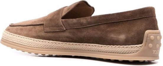 Tod's woven trim penny loafers Brown