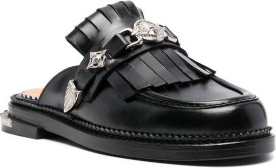 Toga Pulla fringed leather slippers Black