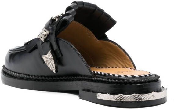 Toga Pulla fringed leather slippers Black