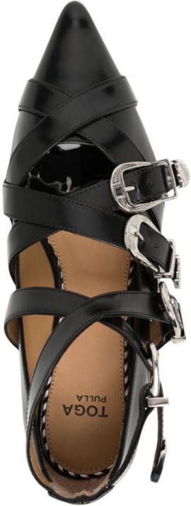 Toga Pulla pointed-toe buckle leather boots Black