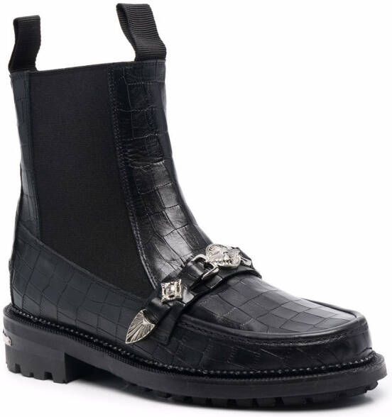 Toga Virilis crocodile embossed ankle boots Black