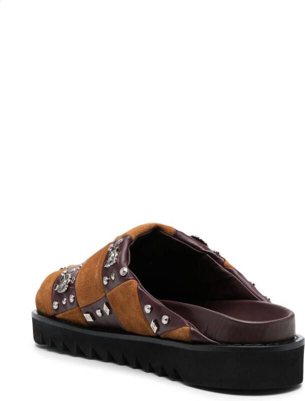 Toga Virilis stud-embellished leather slippers Brown