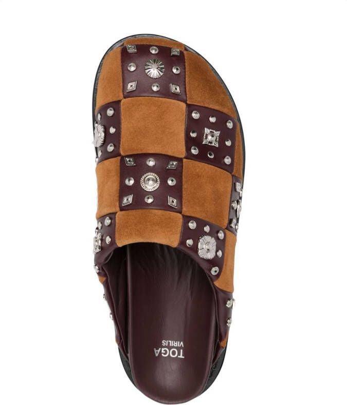 Toga Virilis stud-embellished leather slippers Brown