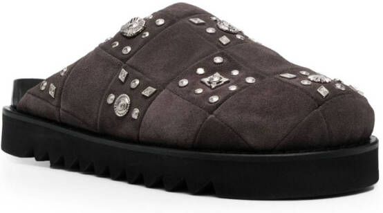 Toga Virilis stud-embellished suede slippers Grey
