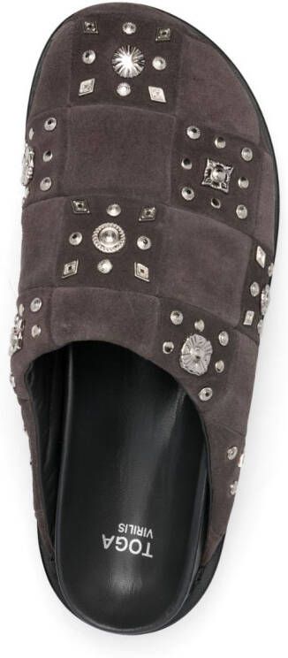 Toga Virilis stud-embellished suede slippers Grey
