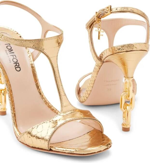 TOM FORD 115mm chain-heel leather sandals Gold
