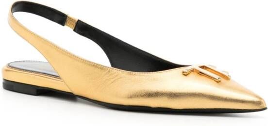 TOM FORD 20mm laminated nappa leather ballerina shoes Gold