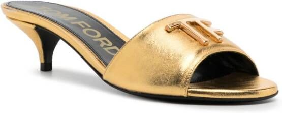 TOM FORD 40mm logo-plaque leather mules Gold