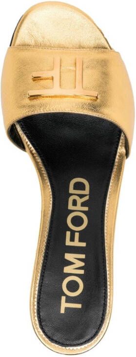 TOM FORD 40mm logo-plaque leather mules Gold