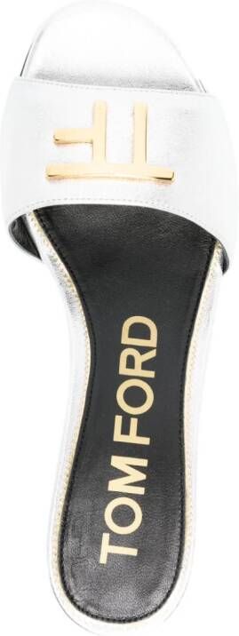 TOM FORD 50mm logo-plaque leather mules Silver