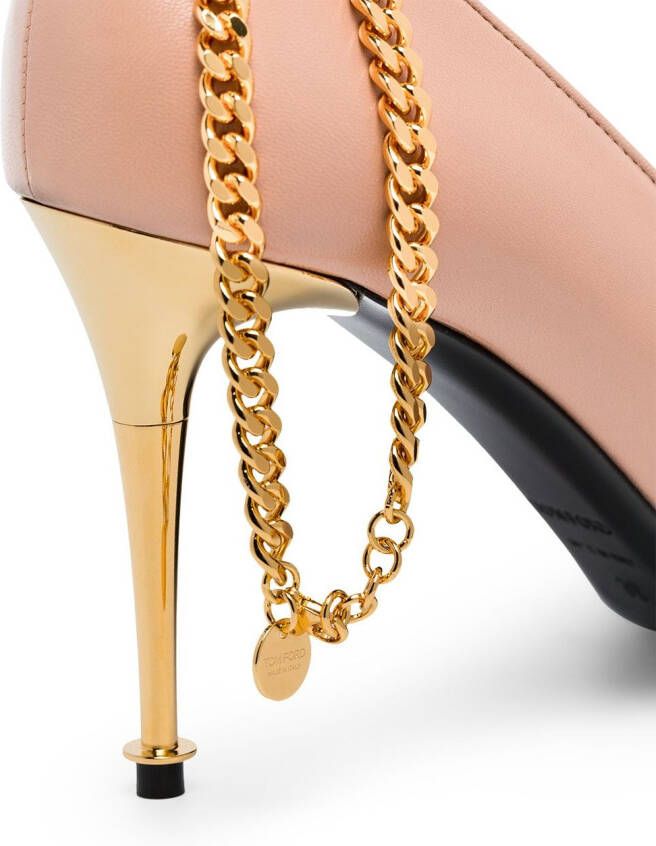 TOM FORD chain-trimmed 85mm leather pumps Neutrals