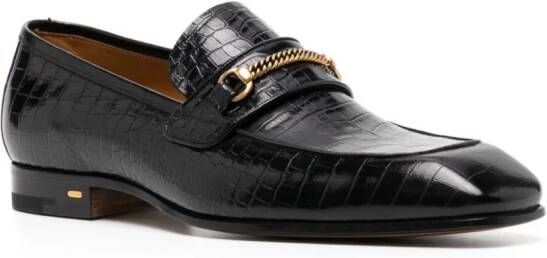 TOM FORD crocodile-effect leather loafers Black