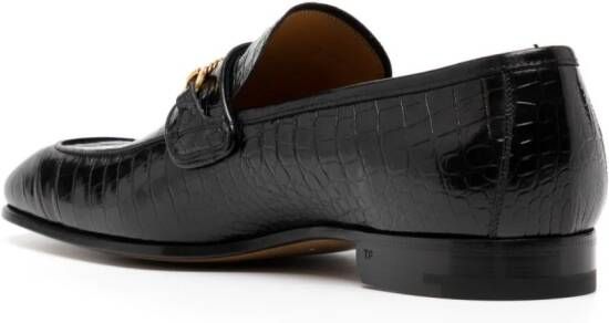 TOM FORD crocodile-effect leather loafers Black