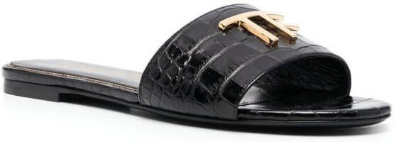 TOM FORD crocodile effect logo plaque sandals Black