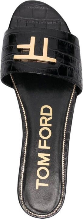 TOM FORD crocodile effect logo plaque sandals Black