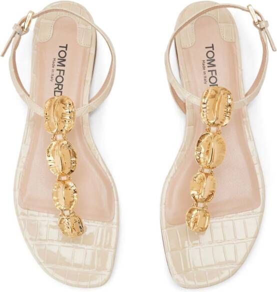 TOM FORD crocodile-embossed leather sandals Neutrals