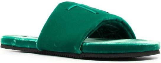 TOM FORD Harrison logo-embroidered velvet slippers Green