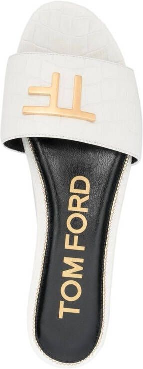 TOM FORD logo-plaque crocodile-effect sandals White