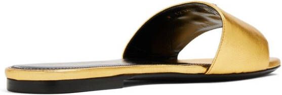 TOM FORD logo-plaque metallic-leather slides Gold