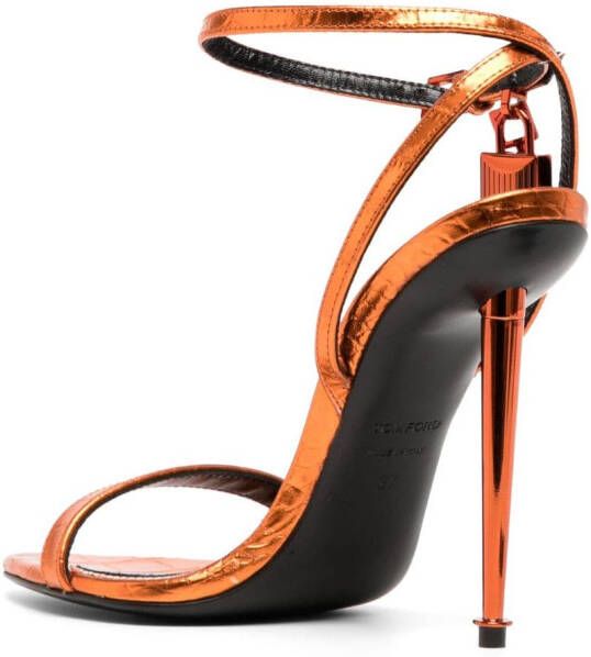 TOM FORD Padlock-detail 100mm leather sandals Orange