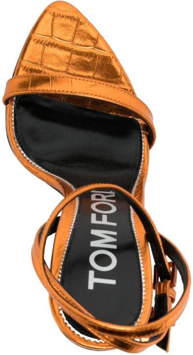 TOM FORD Padlock-detail 100mm leather sandals Orange