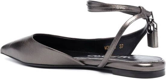 TOM FORD Padlock metallic-leather ballerina shoes Grey