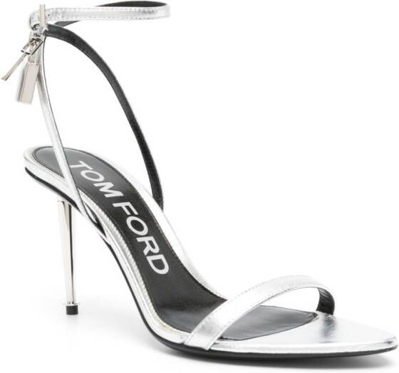TOM FORD Padlock Pointy Naked 85mm leather sandals Silver