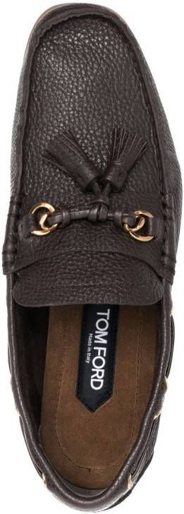 TOM FORD pebbled tassel almond-toe boat shoes Brown