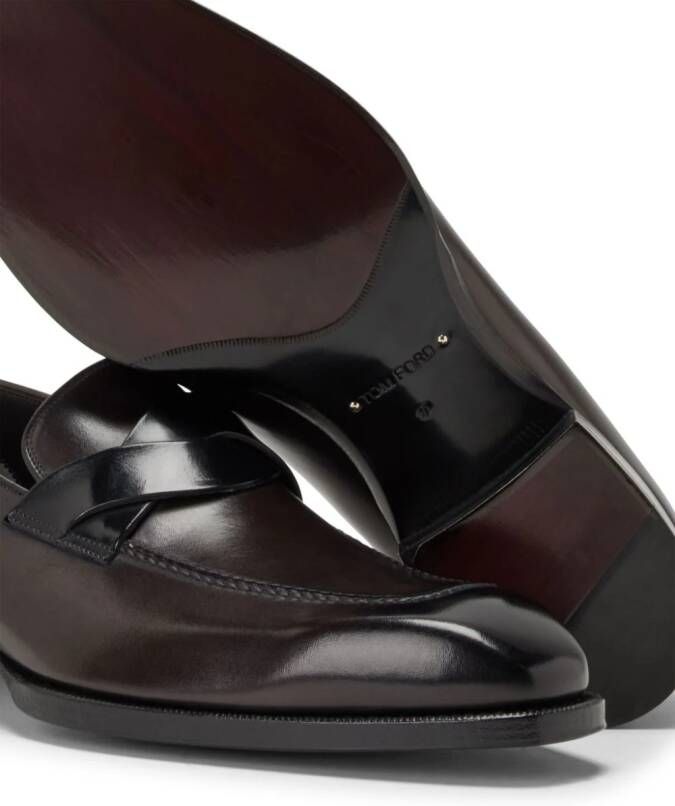 TOM FORD twist-detail burnished-leather loafers Brown