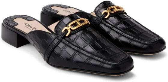 TOM FORD Whitney crocodile-embossed leather mules Black